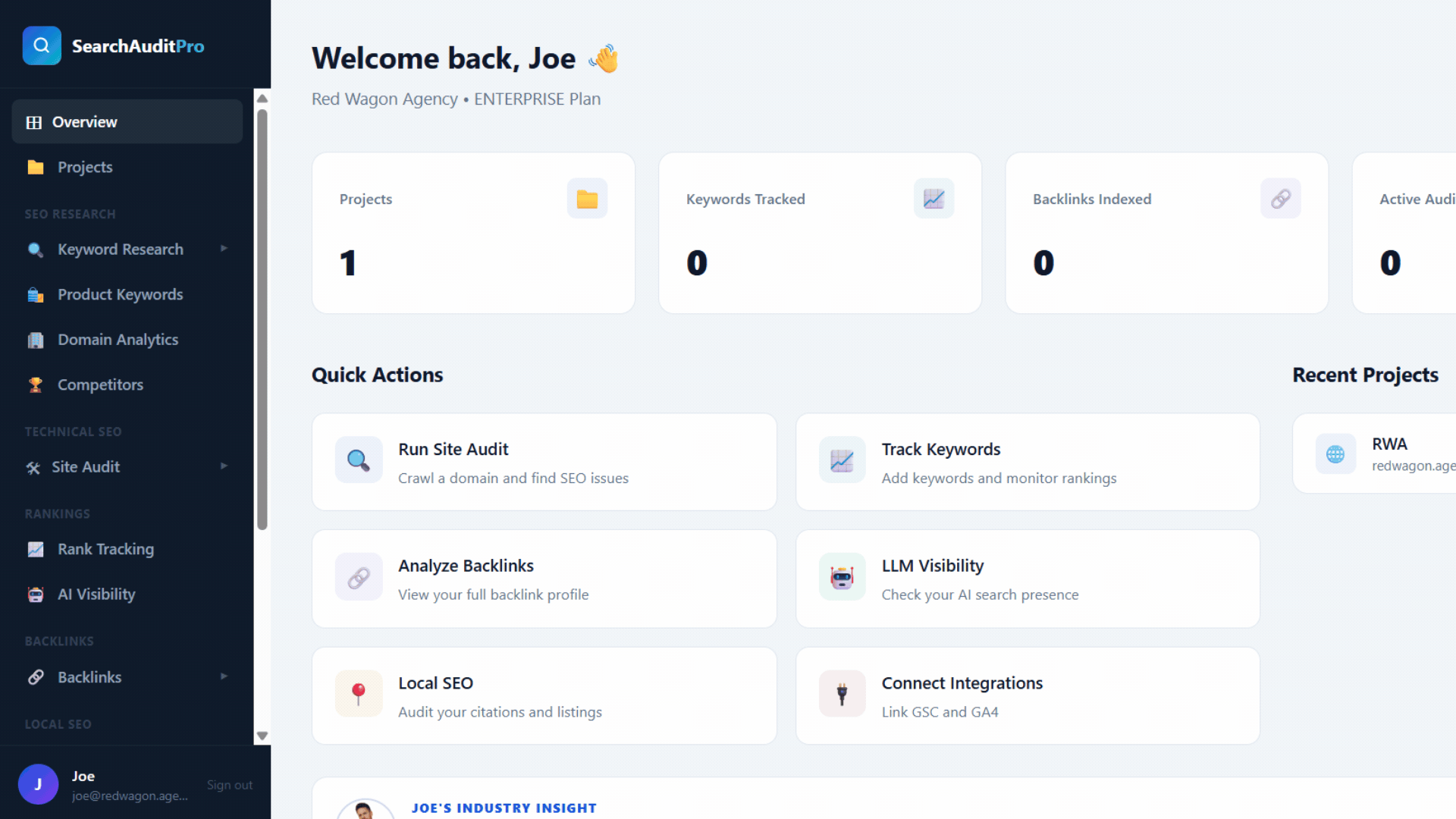 SearchAuditPro dashboard screenshot